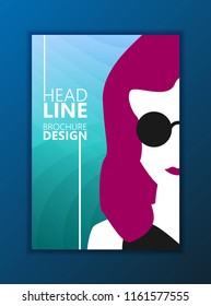 Modern Vector abstract brochure, report or flyer design template. Abstract portrait of young girl.