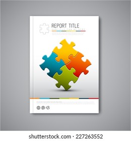 Modern Vector abstract brochure, report or flyer design template with puzzle pieces