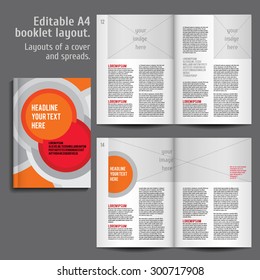 Modern Vector Abstract Brochure, Report Or Flyer Design Template  With Cover And 2 Spreads Of Contents Preview. For Design Magazine, Book, Annual Report. An Example Of A Two-column Text Layout