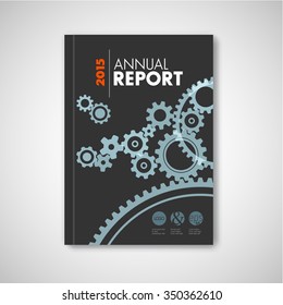 Modern Vector abstract brochure / report design template with cogwheels - dark version