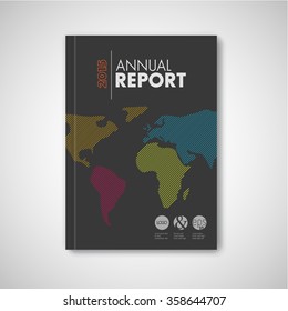 Modern Vector abstract brochure / report design template with minimalist world map - dark version