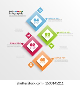 Modern vector abstract colorful infographic elements. Four  steps infographics with colorful squares. Vector business. Eps 10