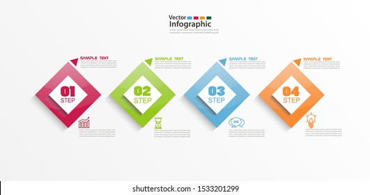 Modern vector abstract colorful infographic elements. Four  steps infographics with colorful squares. Vector business. Eps 10