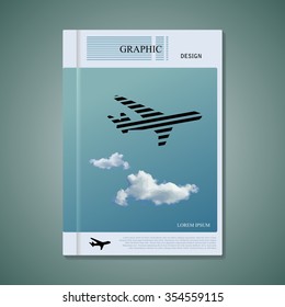 modern vector abstract cover, book or brochure design template.plane, sky and clouds