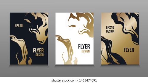 Modern vector abstract design of golden liquid paints. Splash trends paints. For design presentations, print, flyer, business cards, invitations, calendars, sites, packaging and covers