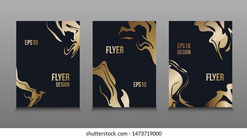 Modern vector abstract design of golden liquid paints. Splash trends paints. For design presentations, print, flyer, business cards, invitations, calendars, sites, packaging and covers