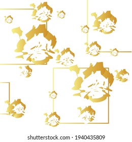 Modern vector abstract floral pattern. Hand drawn flowers. Creative background with golden geometric lines. Perfect for invitations, cards, web design.