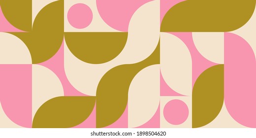 Modern vector abstract  geometric background with circles, rectangles and squares  in retro scandinavian style. Pastel colored simple shapes graphic pattern.