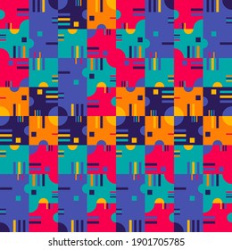 Modern vector abstract  geometric background with circles, rectangles and squares  in retro scandinavian style. Pastel colored simple shapes graphic seamless pattern. Abstract mosaic artwork.