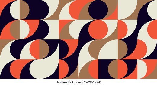 Modern vector abstract  geometric background with circles, rectangles and squares  in retro Scandinavian style. Pastel colored simple shapes graphic pattern.