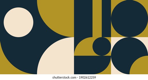 Modern vector abstract  geometric background with circles, rectangles and squares  in retro scandinavian style. Pastel colored simple shapes graphic pattern.