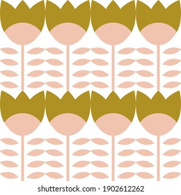Modern vector abstract  geometric background with stylized flowers, leaves and stems  in retro scandinavian style. Pastel colored simple shapes graphic seamless pattern.