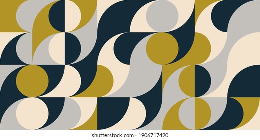 Modern vector abstract  geometric background with circles, rectangles and squares  in retro scandinavian style. Pastel colored simple shapes graphic pattern.