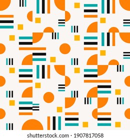 Fondo geométrico abstracto vectorial moderno con círculos, rectángulos y cuadrados en estilo catastrófico retro. Las formas simples de color pastel muestran un patrón transparente. Resumen de arte en mosaico.