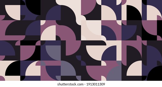 Modern vector abstract  geometric background with circles, rectangles and squares  in retro scandinavian style. Pastel colored simple shapes graphic pattern.