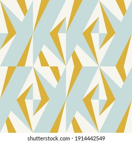 Modern vector abstract geometric background with triangles, rectangles, squares and chevrons in retro scandinavian style. Pastel colored simple shapes graphic seamless pattern.
