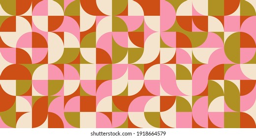 Modern vector abstract  geometric background with circles, rectangles and squares  in retro scandinavian style. Pastel colored simple shapes graphic pattern.