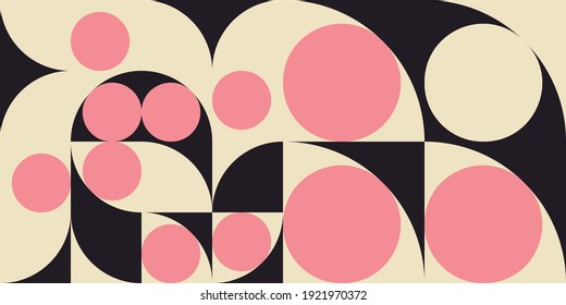 Modern vector abstract  geometric background with circles, rectangles and squares  in retro scandinavian style. Pastel colored simple shapes graphic pattern. Abstract mosaic artwork.