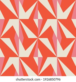 Modern vector abstract geometric background with triangles, rectangles, squares and chevrons in retro scandinavian style. Pastel colored simple shapes graphic seamless pattern.
