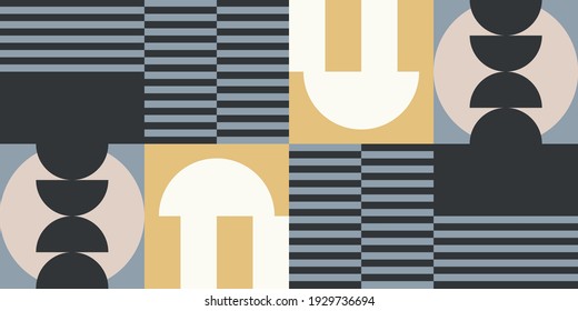 Modern vector abstract  geometric background with circles, rectangles and squares  in retro scandinavian style. Pastel colored simple shapes graphic pattern. Abstract mosaic artwork.