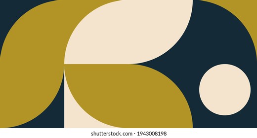 Modern vector abstract  geometric background with circles, rectangles and squares  in retro scandinavian style. Pastel colored simple shapes graphic pattern.
