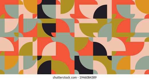 Modern vector abstract  geometric background with circles, rectangles and squares  in retro scandinavian style. Pastel colored simple shapes graphic pattern.