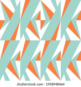 Modern vector abstract geometric background with triangles, rectangles, squares and chevrons in retro scandinavian style. Pastel colored simple shapes graphic seamless pattern.
