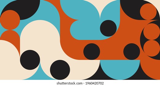 Modern vector abstract  geometric background with circles, rectangles and squares  in retro scandinavian style. Pastel colored simple shapes graphic pattern. Abstract mosaic artwork.