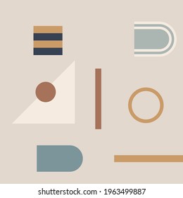 Modern vector abstract  geometric background with circles, rectangles and squares  in retro scandinavian style. Pastel colored simple shapes graphic seamless pattern. Abstract mosaic artwork.