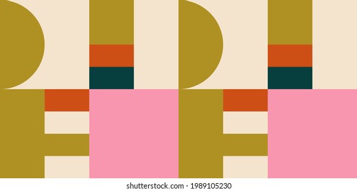 Modern vector abstract  geometric background with circles, rectangles and squares  in retro scandinavian style. Pastel colored simple shapes graphic pattern. Abstract mosaic artwork.