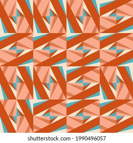 Modern vector abstract geometric background with triangles, rectangles, squares and chevrons in retro scandinavian style. Pastel colored simple shapes graphic seamless pattern.
