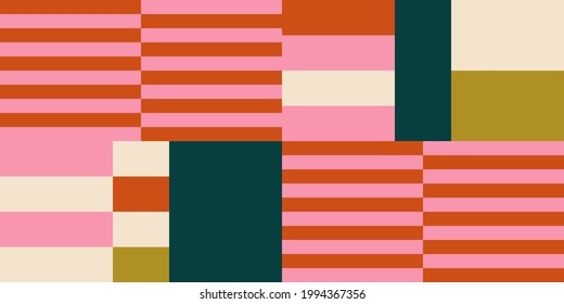 Modern vector abstract  geometric background with stripes, rectangles and squares  in retro scandinavian style. Pastel colored simple shapes graphic pattern. Abstract mosaic artwork.