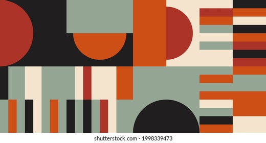 Modern vector abstract  geometric background with circles, rectangles and squares  in retro scandinavian style. Pastel colored simple shapes graphic pattern. Abstract mosaic artwork.
