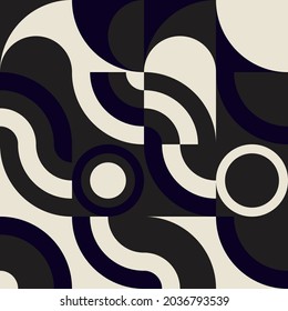 Fondo geométrico abstracto vectorial moderno con círculos, rectángulos y cuadrados en estilo catastrófico retro. Patrón gráfico de formas simples de color pastel. Resumen de arte en mosaico.