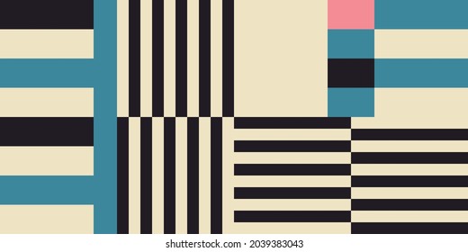 Modern vector abstract  geometric background with stripes, rectangles and squares  in retro scandinavian style. Pastel colored simple shapes graphic pattern. Abstract mosaic artwork.