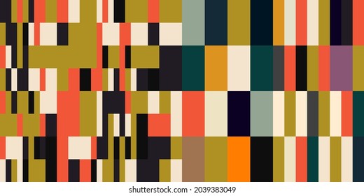 Modern vector abstract  geometric background with circles, rectangles and squares  in retro  style. Pastel colored simple shapes graphic pattern. Abstract mosaic artwork.