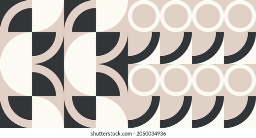 Modern vector abstract  geometric background with circles, rectangles and squares  in retro scandinavian style. Pastel colored simple shapes graphic pattern. Abstract mosaic artwork.