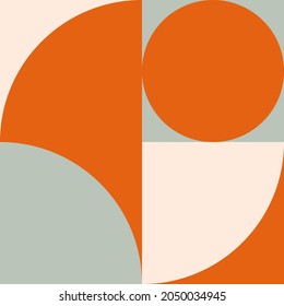 Modern vector abstract  geometric background with circles, rectangles and squares  in retro scandinavian style. Pastel colored simple shapes graphic pattern. Abstract mosaic artwork.