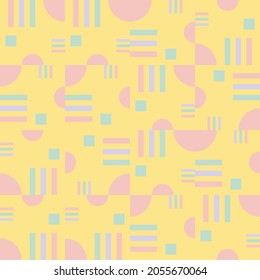 Modern vector abstract  geometric background with circles, rectangles and squares  in retro scandinavian style. Pastel colored simple shapes graphic seamless pattern. Abstract mosaic artwork.