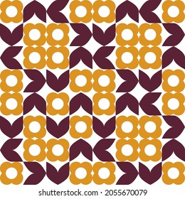 Modern vector abstract  geometric background with stylized flowers, leaves and stems  in retro scandinavian style. Pastel colored simple shapes graphic seamless pattern.