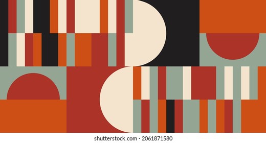 Modern vector abstract  geometric background with circles, rectangles and squares  in retro scandinavian style. Pastel colored simple shapes graphic pattern. Abstract mosaic artwork.