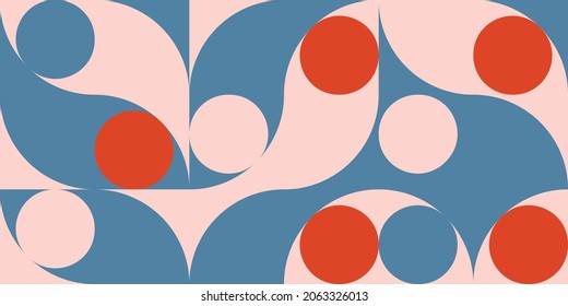 Modern vector abstract  geometric background with circles, rectangles and squares  in retro scandinavian style. Pastel colored simple shapes graphic pattern. Abstract mosaic artwork.