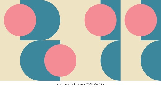 Modern vector abstract  geometric background with circles, rectangles and squares  in retro scandinavian style. Pastel colored simple shapes graphic pattern. Abstract mosaic artwork.