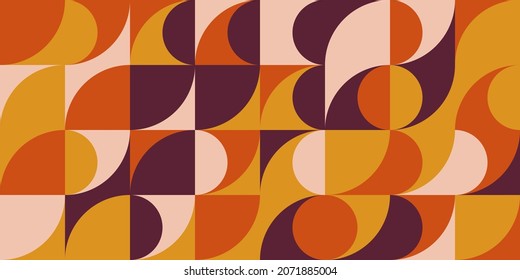 Modern vector abstract  geometric background with circles, rectangles and squares  in retro scandinavian style. Pastel colored simple shapes graphic pattern.