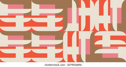 Modern vector abstract  geometric background with circles, rectangles and squares  in retro  style. Pastel colored simple shapes graphic pattern. Abstract mosaic artwork.