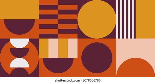 Modern vector abstract  geometric background with circles, rectangles and squares  in retro Scandinavian style. Pastel colored simple shapes graphic pattern. Abstract mosaic artwork.