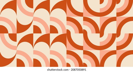Modern vector abstract  geometric background with circles, rectangles and squares  in retro scandinavian style. Pastel colored simple shapes graphic pattern. Abstract mosaic artwork.