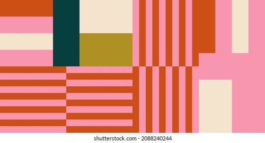 Modern vector abstract  geometric background with stripes, rectangles and squares  in retro scandinavian style. Pastel colored simple shapes graphic pattern. Abstract mosaic artwork.