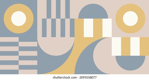 Modern vector abstract  geometric background with circles, rectangles and squares  in retro scandinavian style. Pastel colored simple shapes graphic pattern. Abstract mosaic artwork.