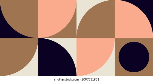 Modern vector abstract  geometric background with circles, rectangles and squares  in retro scandinavian style. Pastel colored simple shapes graphic pattern. Abstract mosaic artwork.